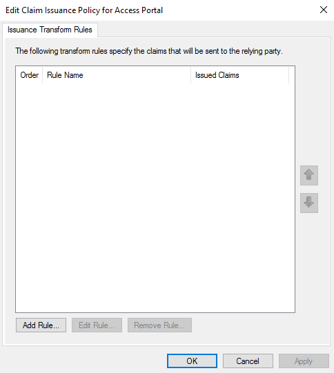 Screen shot of the Edit Claim Issuance Policy dialog box
